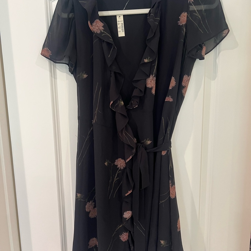 Madewell Black Dress with Pink Floral Design NWT